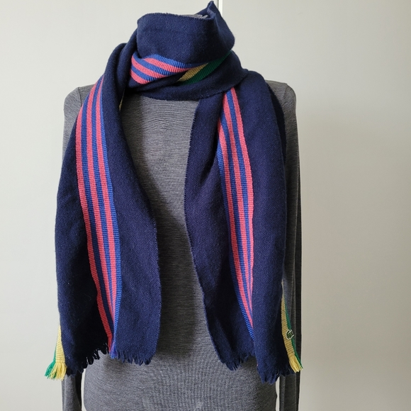 Lacoste Live Fringed Wool Scarf Multicolour Stripes - Picture 2 of 9